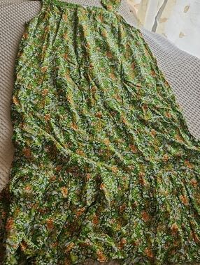 Kaktus Green Floral Maxi Dress with Orange Accents Sz XXL